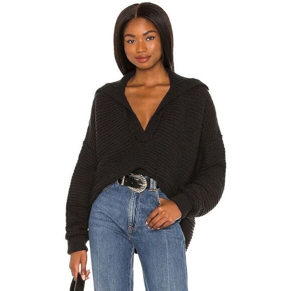 Free People Women's Marlie Ribbed Knit Pullover Sweater Black Size XS - Picture 1 of 9